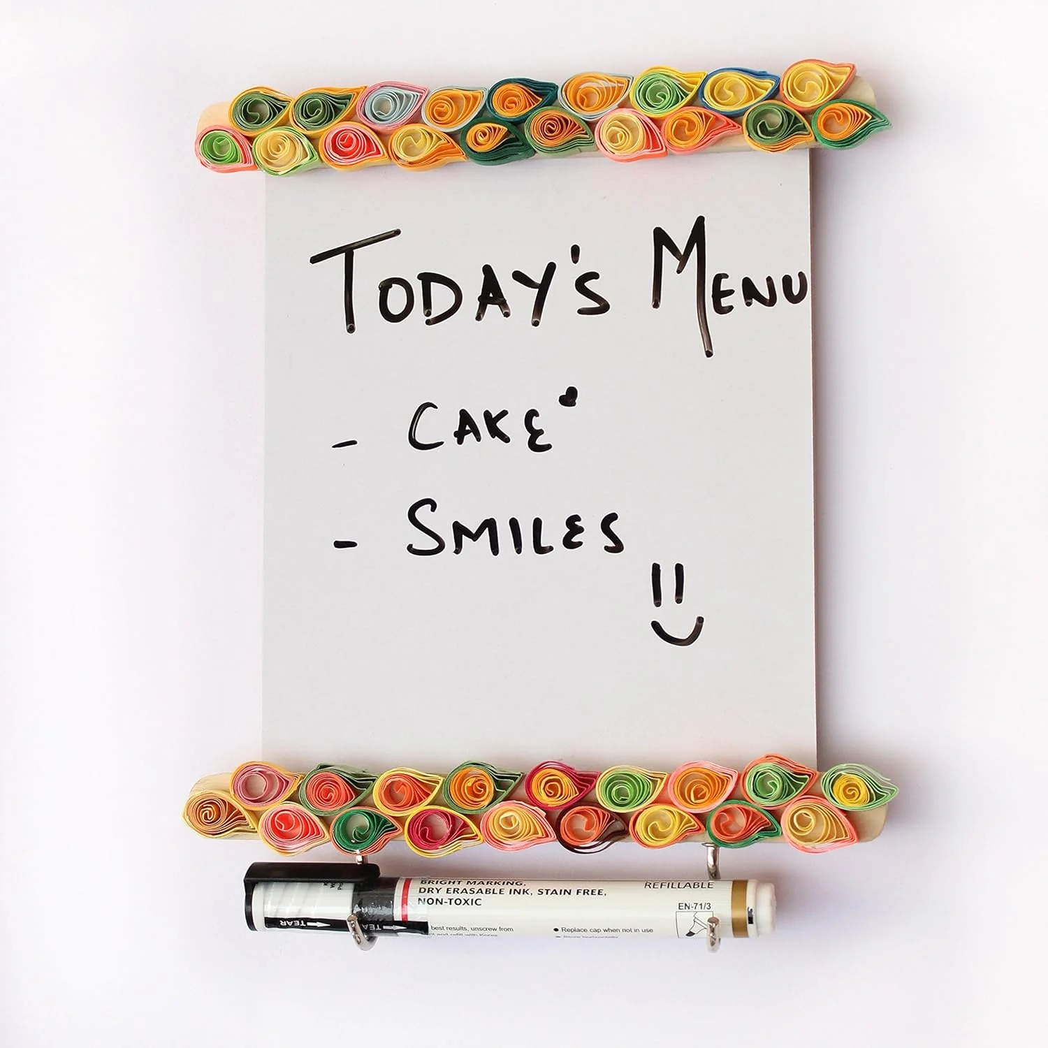 IVEI Fridge Magnet with Hooks, Dry Erase Board - Easy to Wipe White Board - Paper Quilling on a Wooden Frame – Unique to-Do-List - Magnet for Fridge - Best Gift