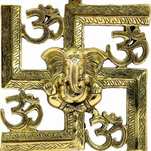 eSplanade Brass OM Aum Swastik Sathiya and Ganesha Ganesh Wall Hanging Yantra - 8.5" Inches (Big Size)