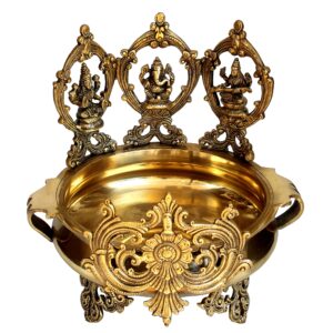 eSplanade - Brass Laxmi Ganesh Saraswati Urli Traditional Bowl Showpiece - 14" Inches | Home Decor | Vastu for Home