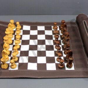 StonKraft - 19" x 15" (Chess Board Size 12" x 12") Roll-Up Leather Chess Set with Wooden Chess Pieces - Brown | Comes with Innovative Carry Pouch