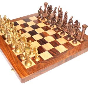 StonKraft 14" X 14" Wooden Chess Game Board Set + Brass Chess Pieces (Roman Figures)