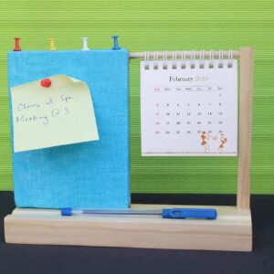 IVEI Warli Desk Calendar with Pin Board - Desk Organizer - Utility Desktop Calendar - Table Top Calendar Set - Desk Calendar Holder with Pin Board for Home, Office Desk Decor, Study Room - Blue