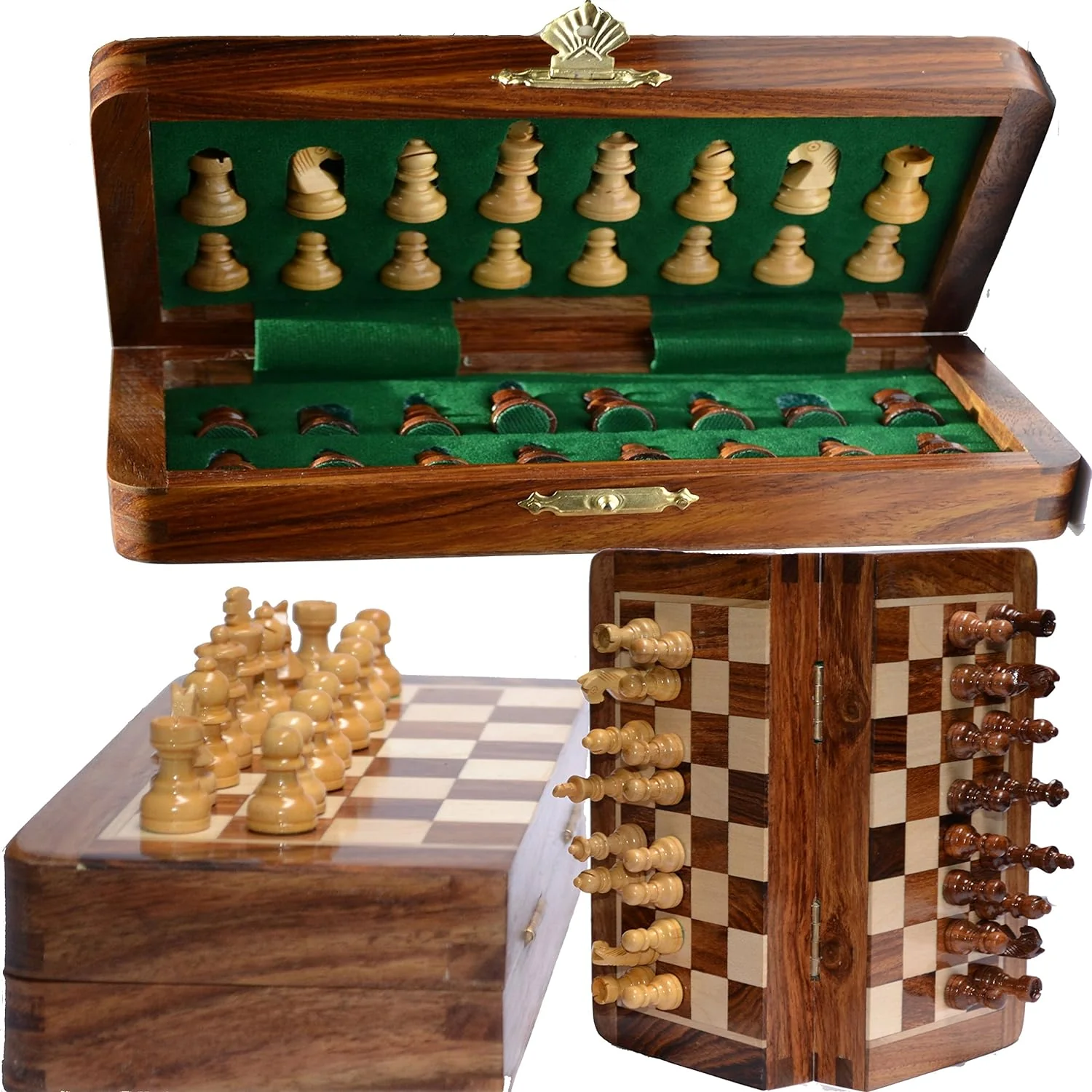 10x10” Chess Set Chess Set with Bag - Folding Standard Magnetic Travel Chess Board Game Handmade in Fine Rosewood with Storage for Chessmen