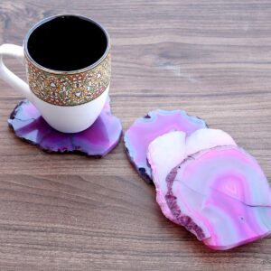 eSplanade Natural Agate Coasters Bar Beer Coffee Tea Coasters Set of 4 - Perfect Table Accessories Tableware (Purple)