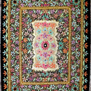 Zardozi Jewel Carpet Wall Hangings - Embroidered Tapestry Zardosi Wall Carpet with Semi-Precious Stones and Golden Wires (18 Inch x 24 Inch)