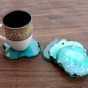 eSplanade Natural Agate Coasters Bar Beer Coffee Tea Coaster Set of 4 - Perfect Table Accessories Tableware (Green)