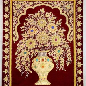 Zardozi Jewel Carpet Wall Hangings - Embroidered Tapestry Zardosi Wall Carpet with Semi-precious Stones (18 Inch x 24 Inch)